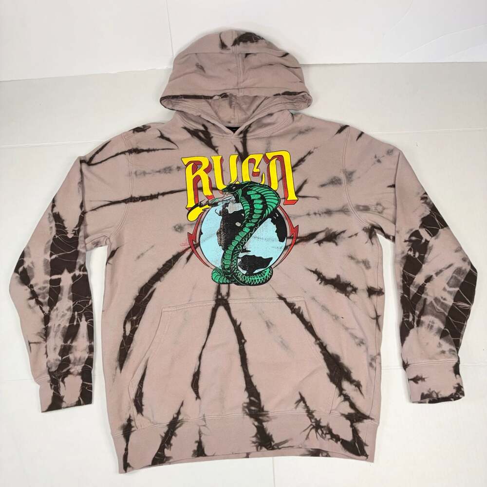 RVCA Men's Cobra World Tour Tie Dye Pullover Hoodie Sweatshirt Brown M